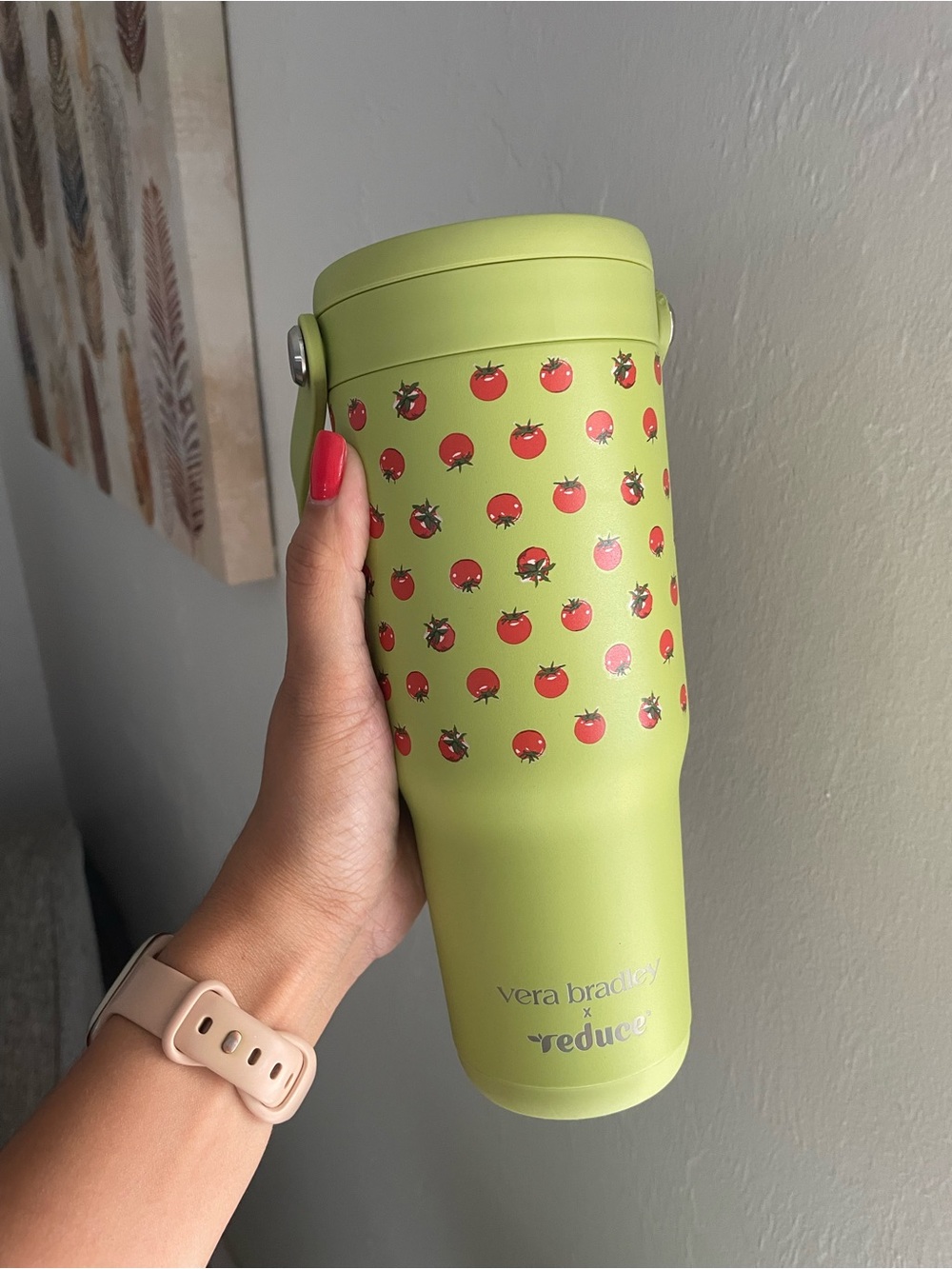 Vera Bradley Lime Green Tomato Print Tumbler
